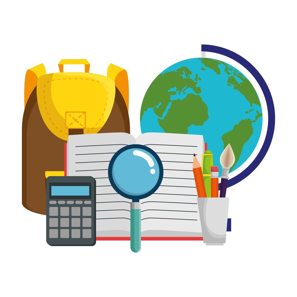 schoolbag with world map and book vector