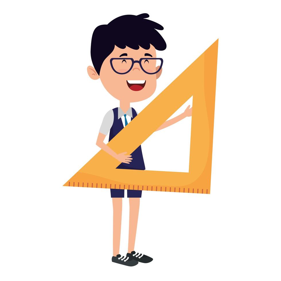 happy student boy with rule triangle vector