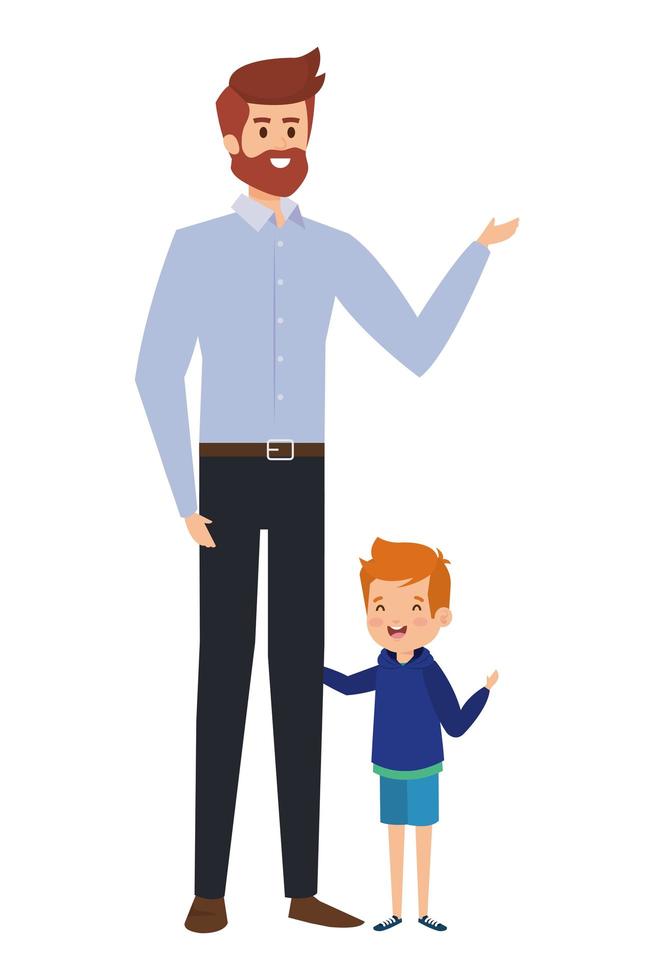 adult father with beard and son characters vector