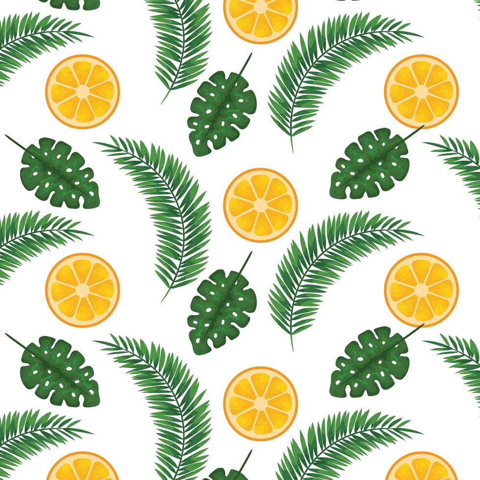 exotic leafs and oranges tropical pattern vector