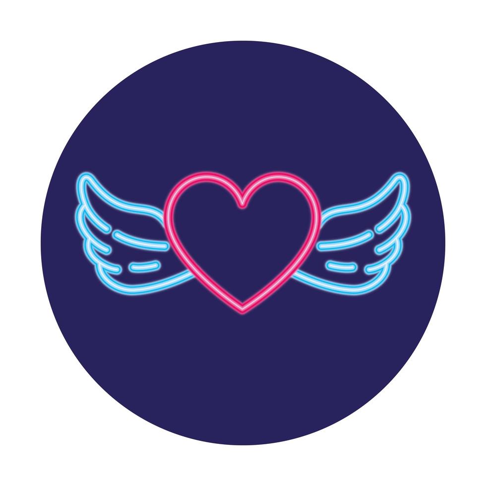 heart with wings in neon light, valentines day vector