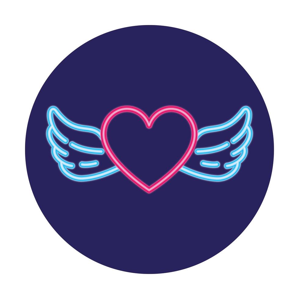 heart with wings in neon light, valentines day vector