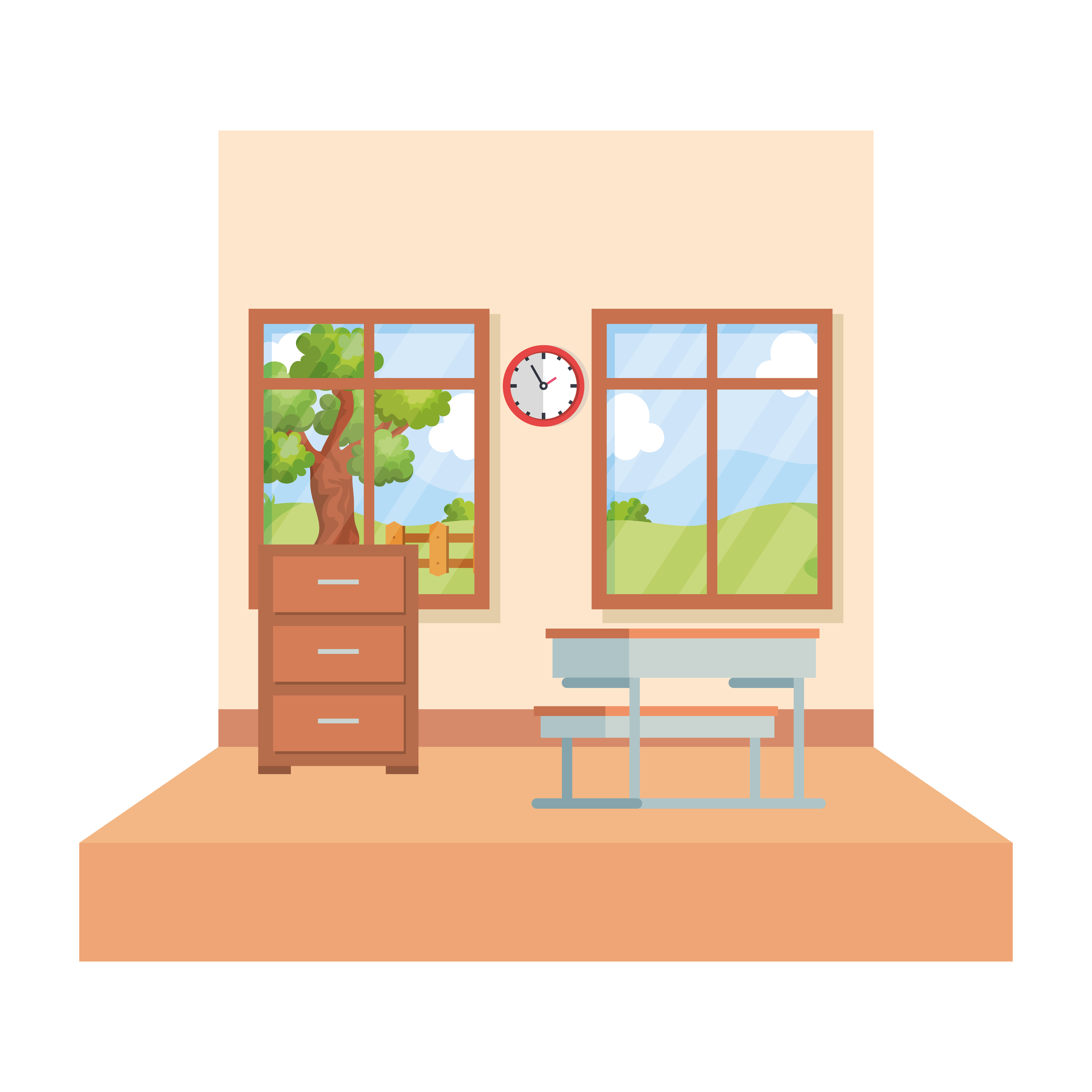 The windows in the classroom. Classroom window.