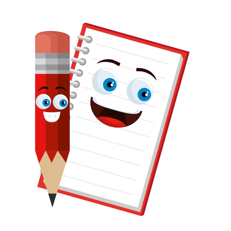 pencil school and notebook kawaii characters vector