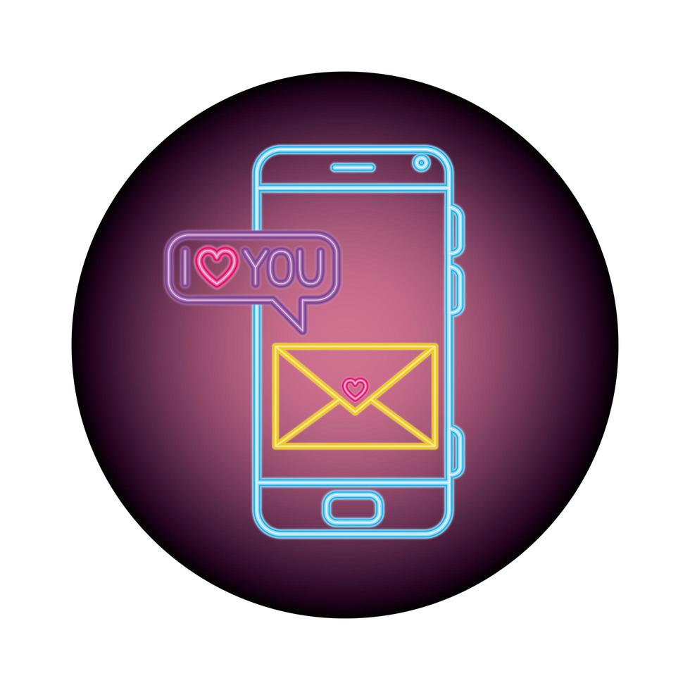 smartphone with speech bubble in neon light, valentines day vector