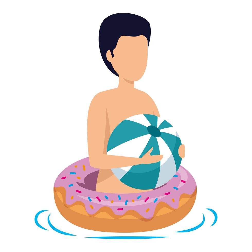 young man with float donut and balloon plastic vector