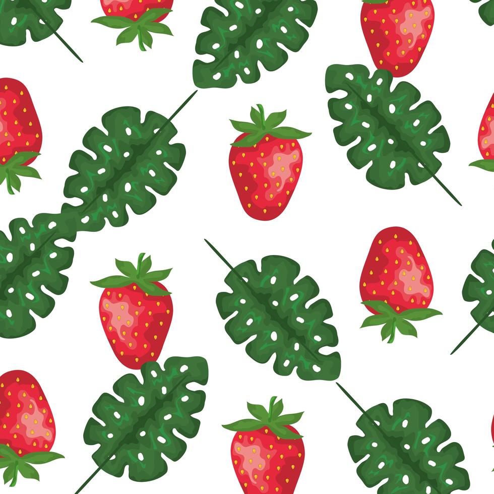 exotic leafs palms and strawberry pattern vector