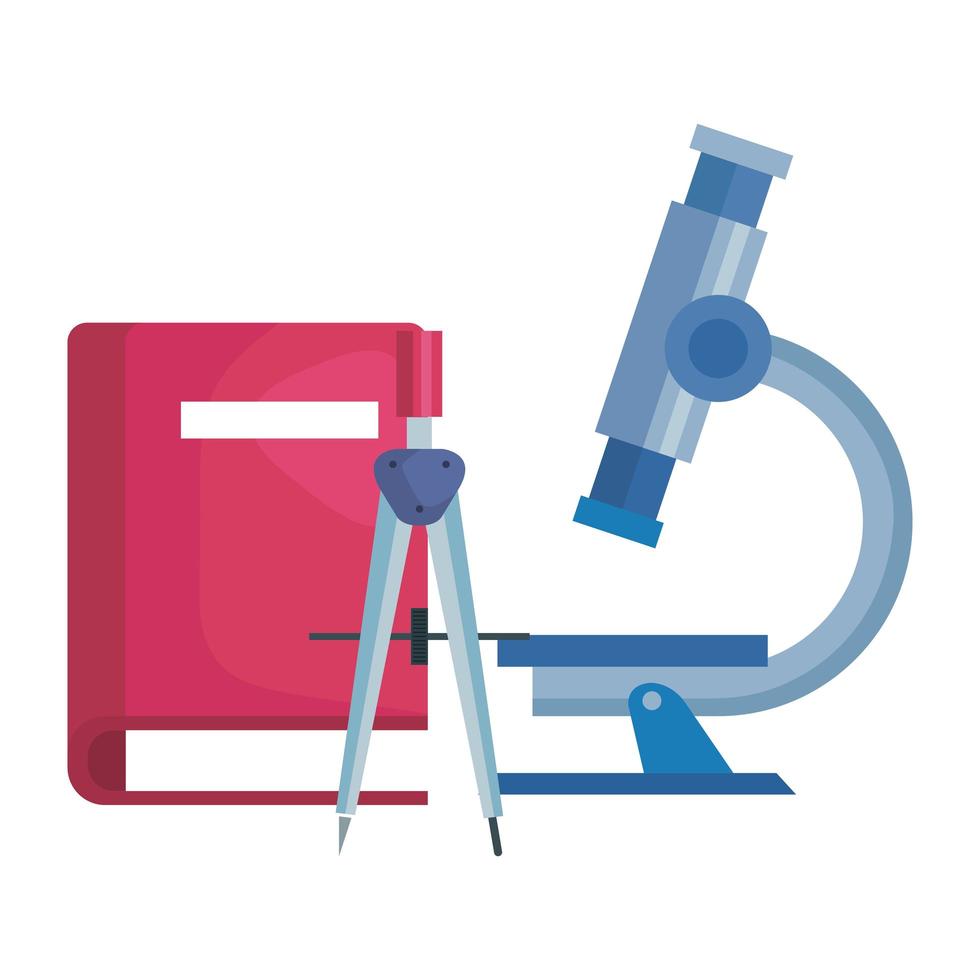 textbook school with compass and microscope vector