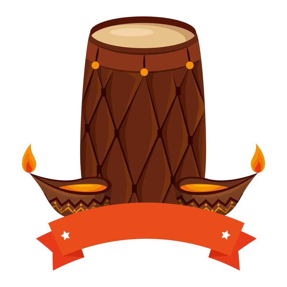 indian drum with candles ornamental icons vector