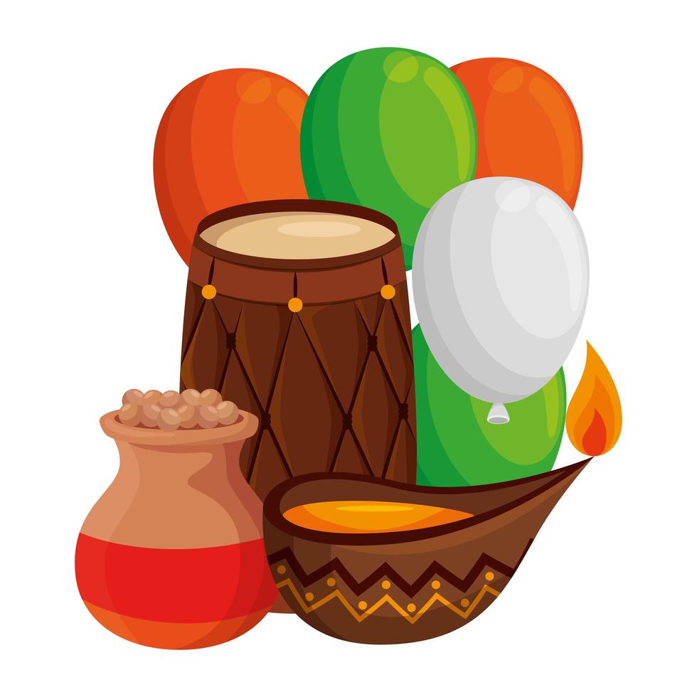 Tambor indio con globos de helio y velas. vector