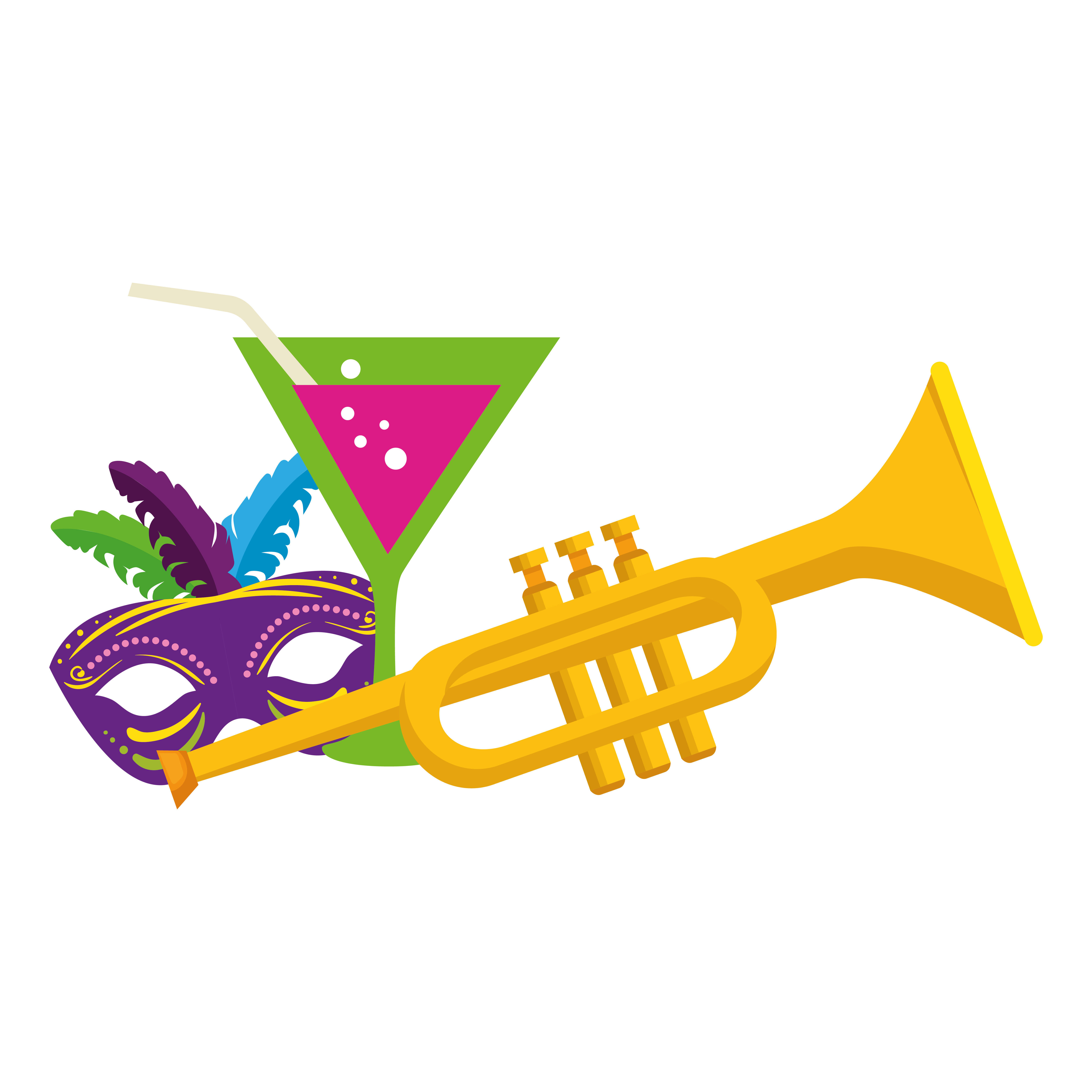 Isolated mardi gras mask cocktail and trumpet vector design
