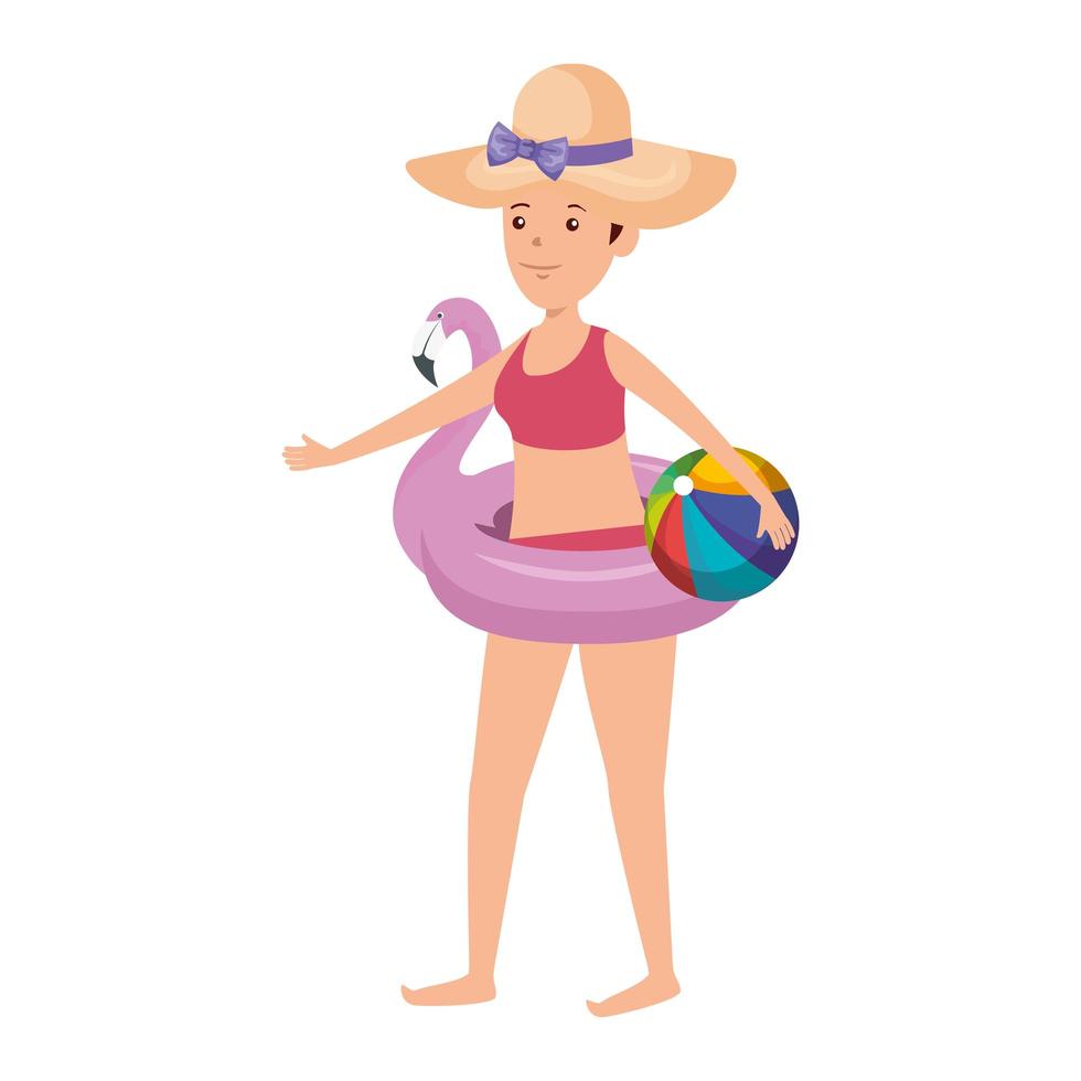 happy young girl with flemish float and balloon beach toy vector