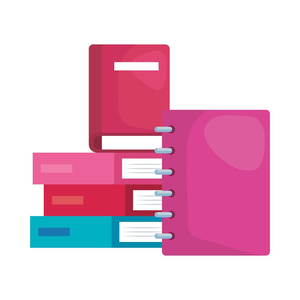 notebook school and pile books vector