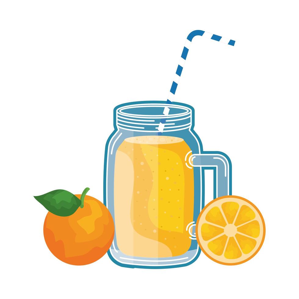 juice orange fruit beverage jar with straw vector