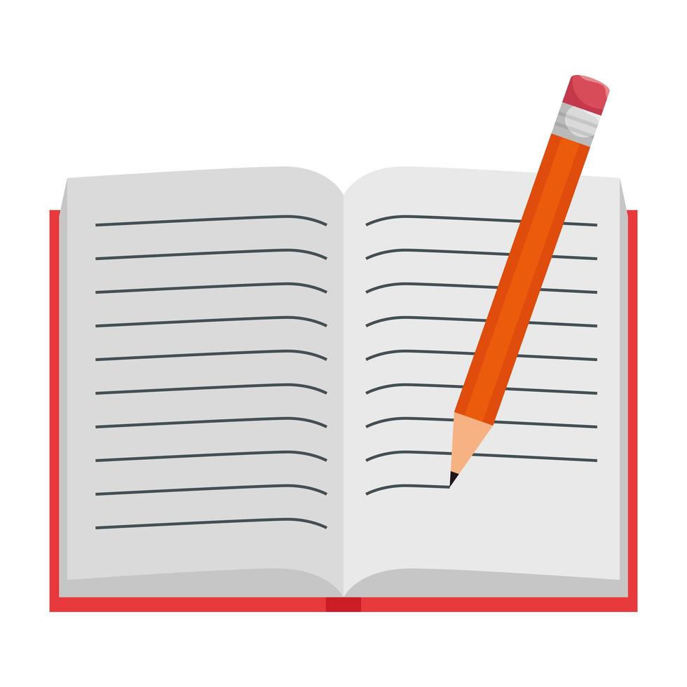 text book open with pencil writing vector