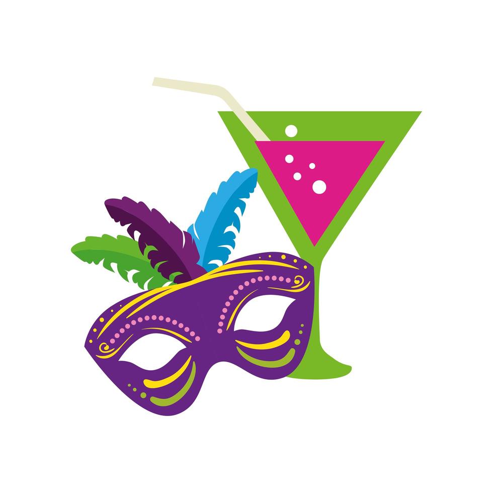 Máscara de mardi gras aislada y diseño vectorial de cóctel vector