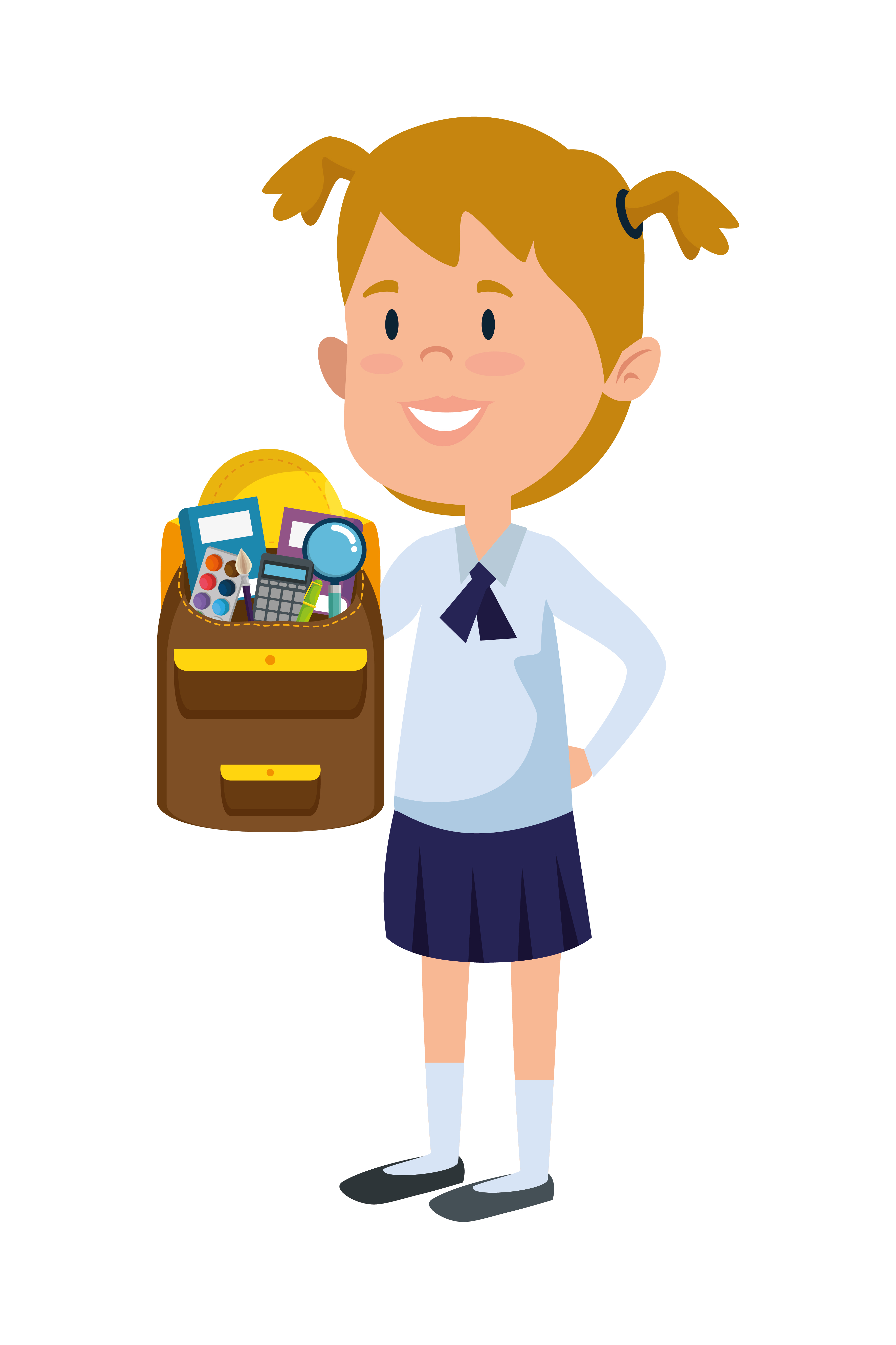 girl packing school bag clipart