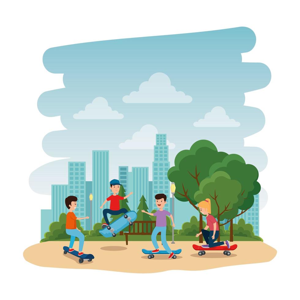 happy young kids in skateboard on the park vector