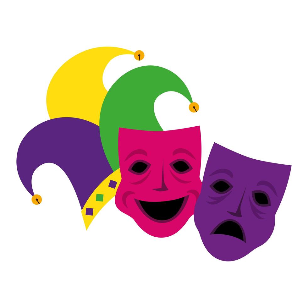 Isolated mardi gras masks and hat vector design