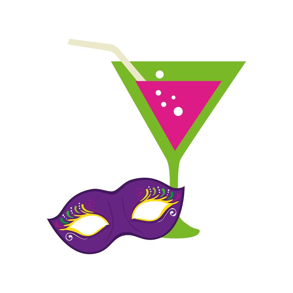 Isolated mardi gras mask and cocktail vector design