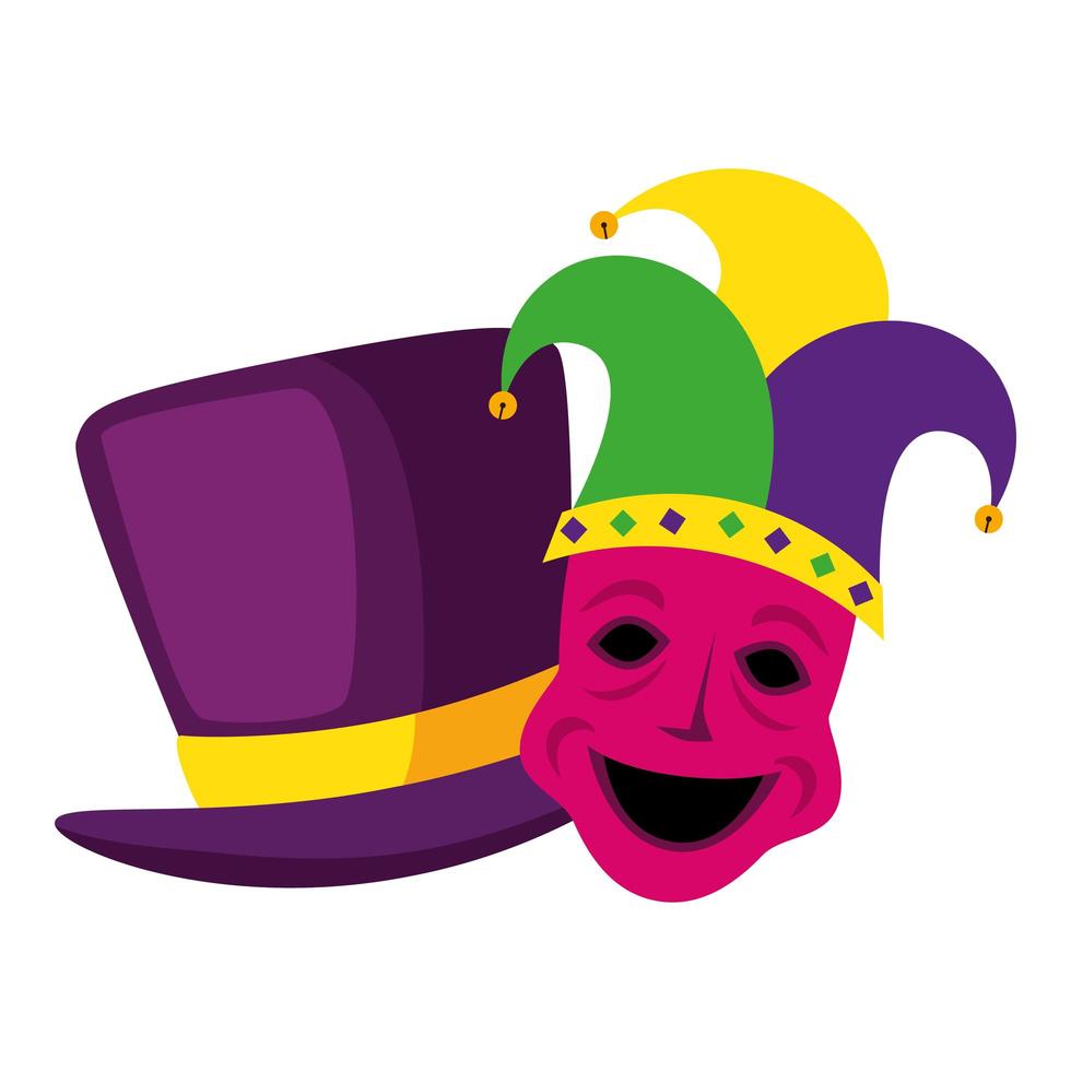 Máscara de mardi gras aislada y diseño de vector de sombrero