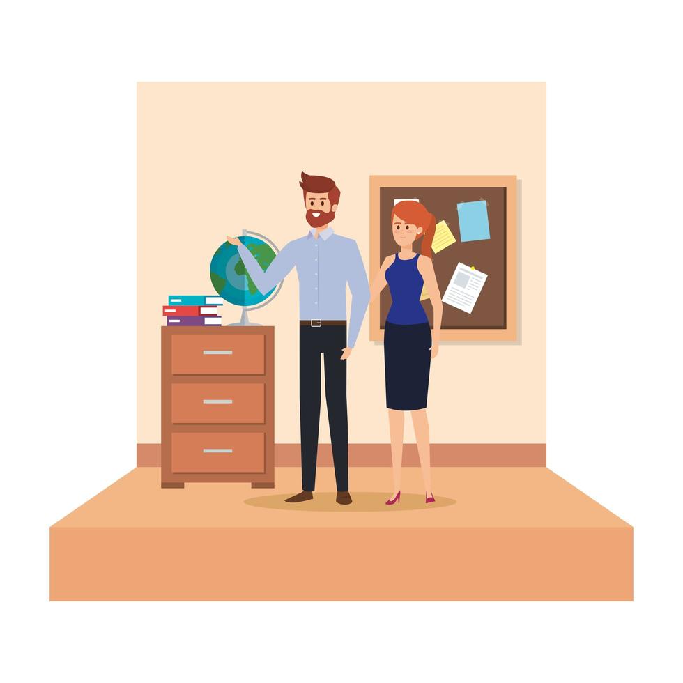 teachers couple in school classroom vector