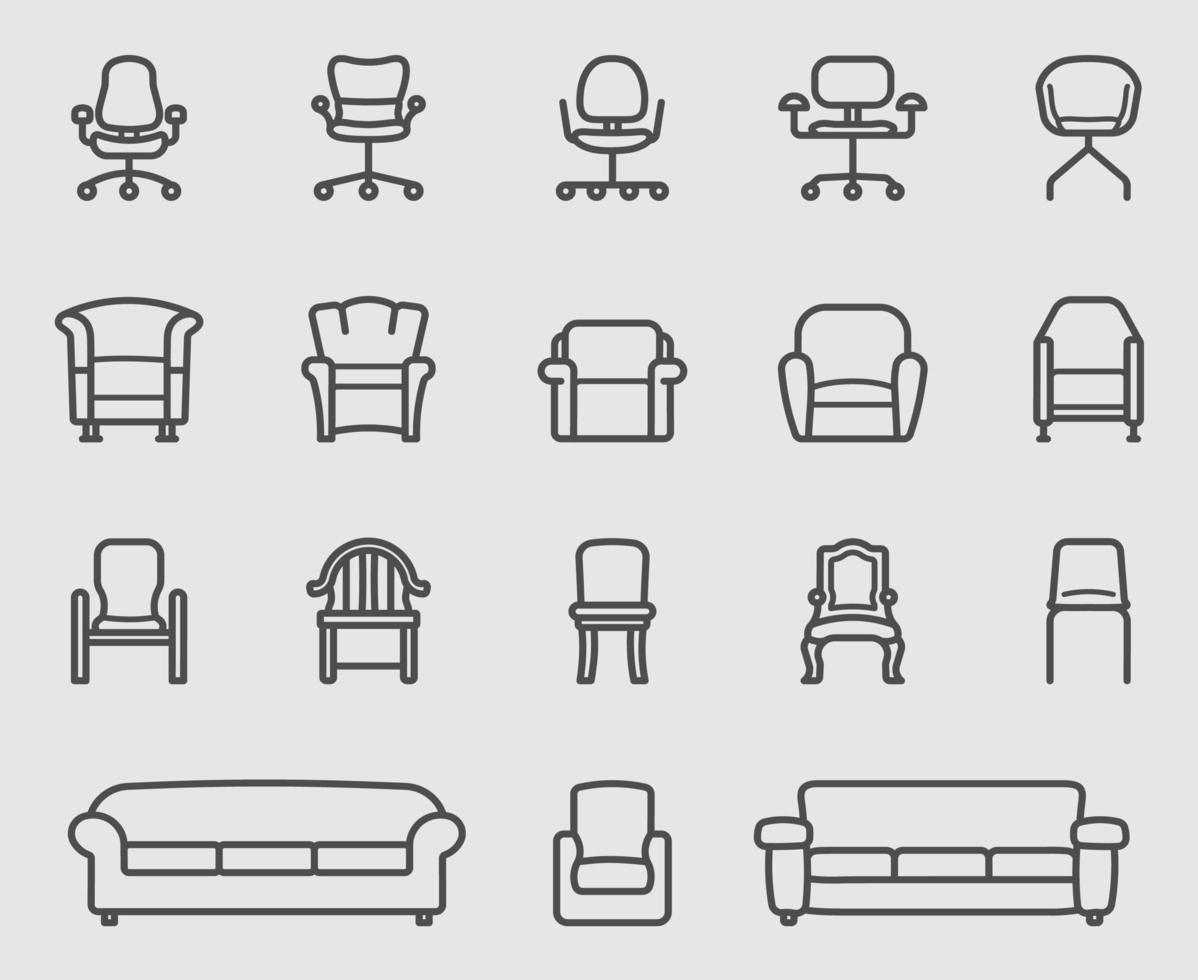 Chair and Sofa line icons set vector