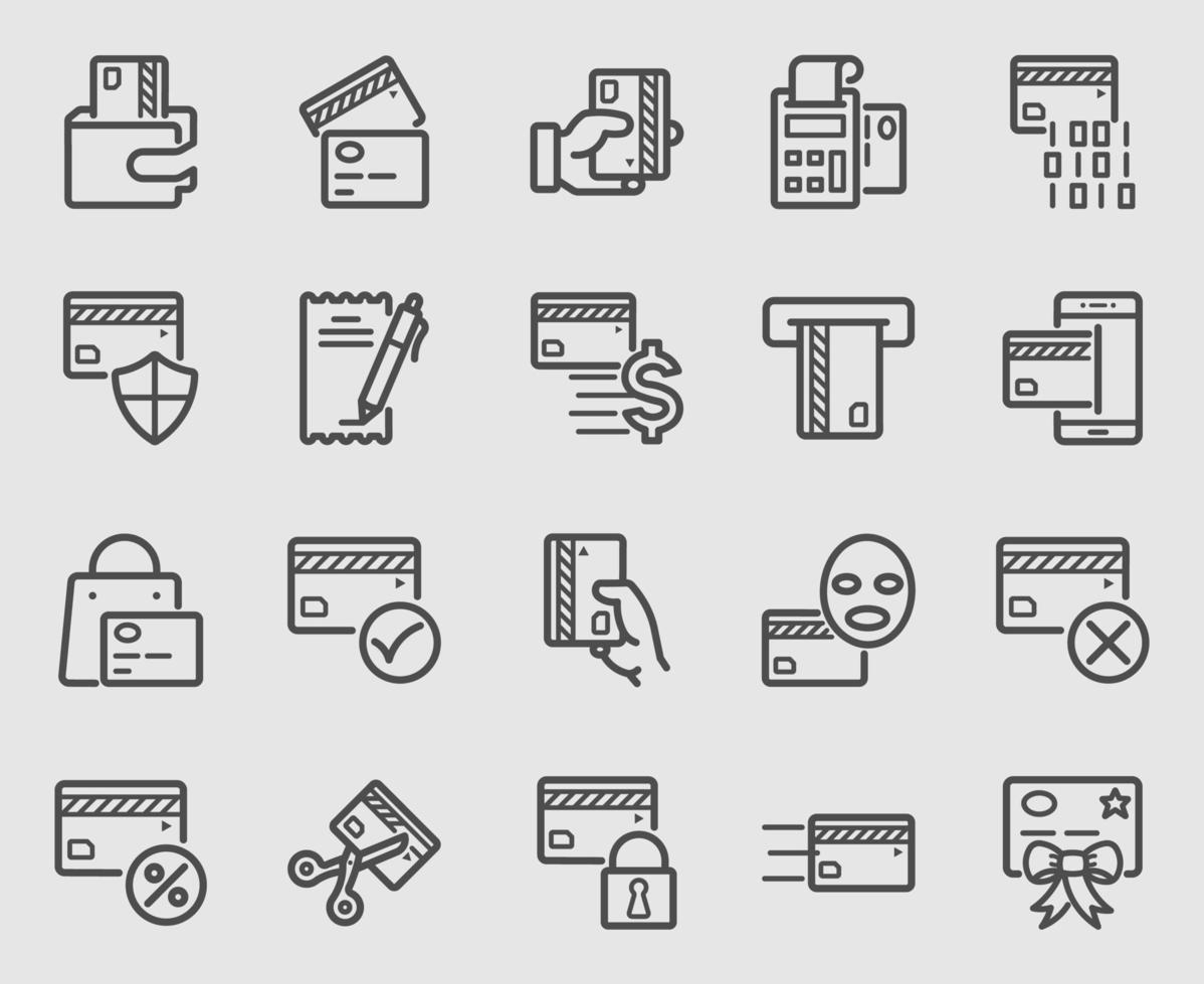 Credit card line icons set vector
