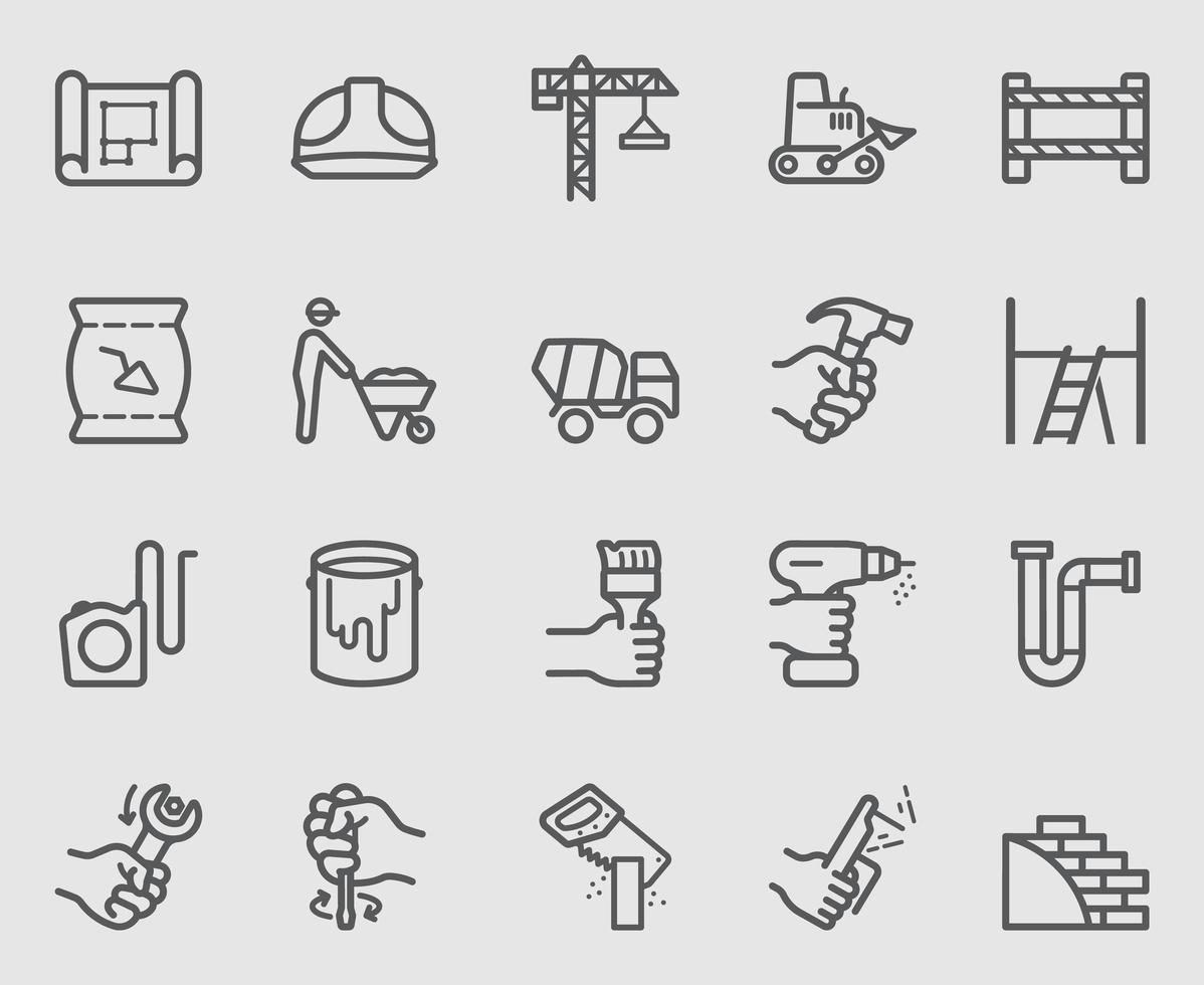 Construction working line icons set vector