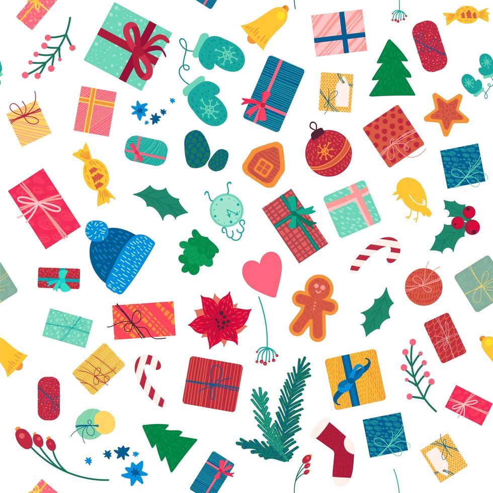 New year holiday items color seamless pattern vector