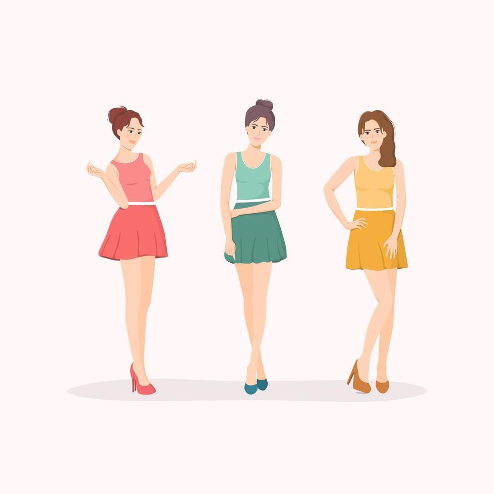 grupos populares de chicas de k-pop, ilustración vectorial de longitud completa. vector