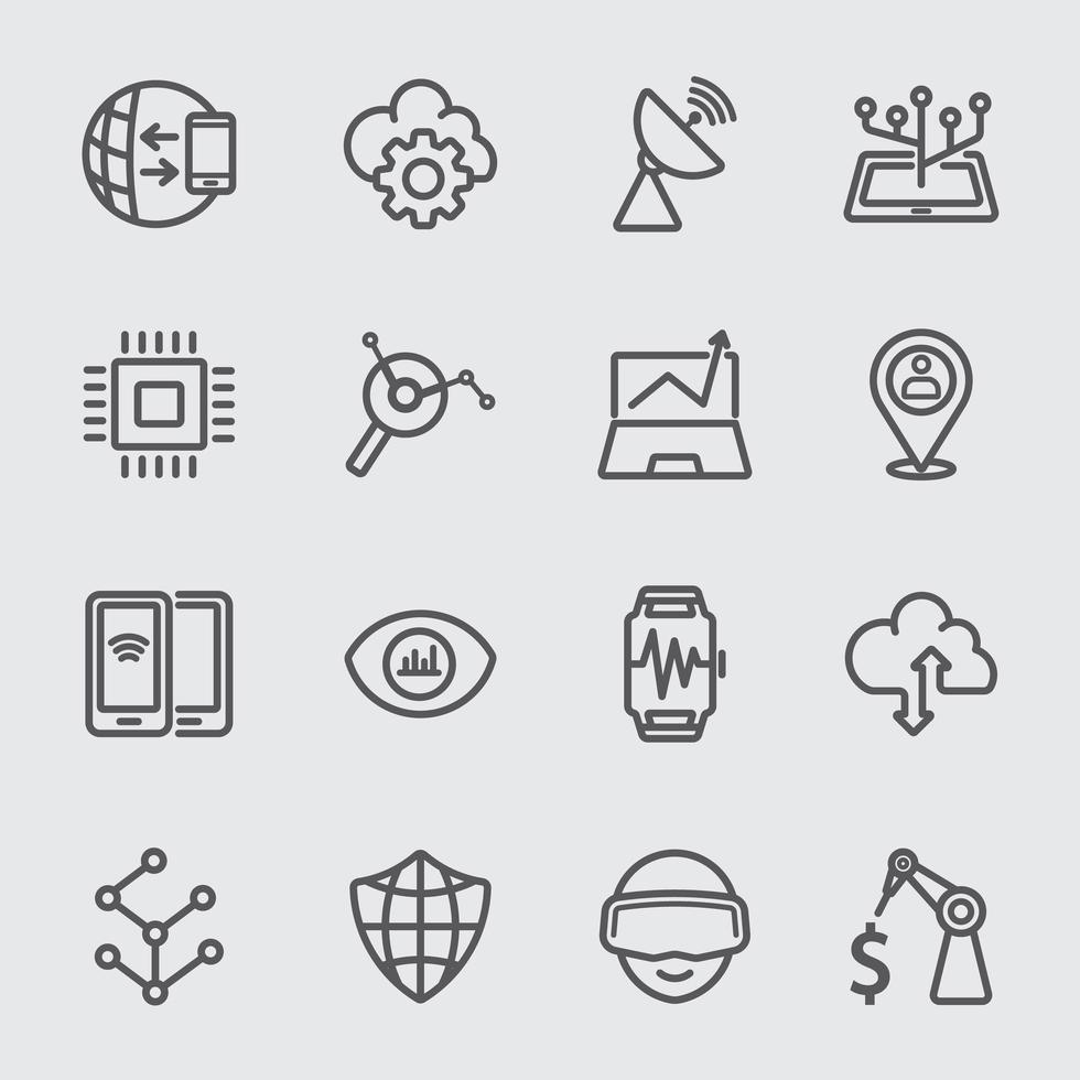 Business technology line icons set vector