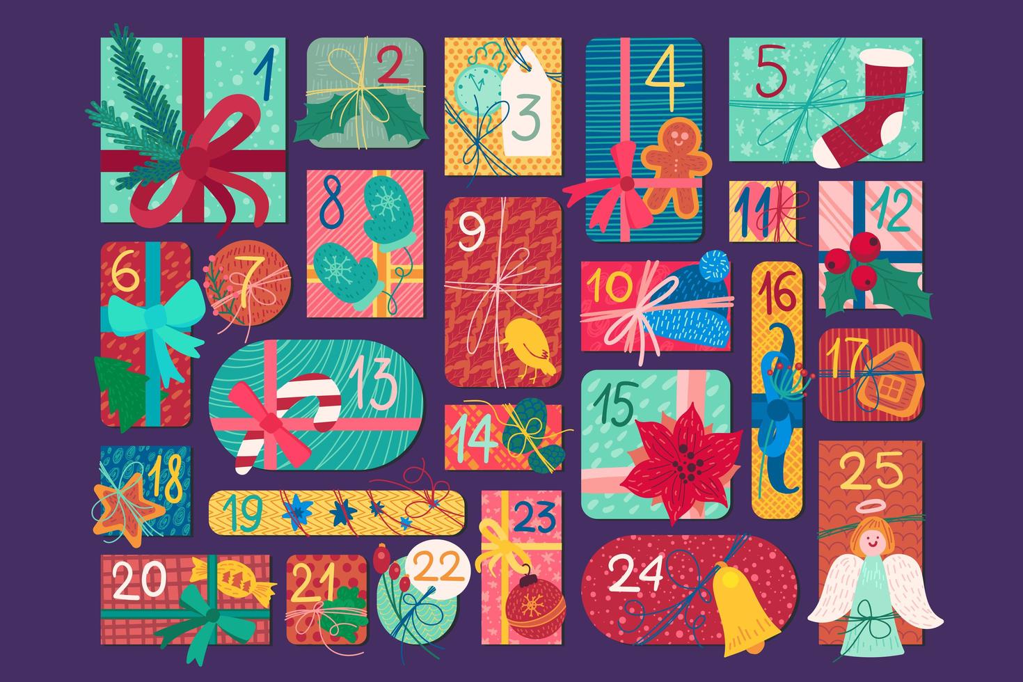 Christmas festive advent calendar flat vector illustration