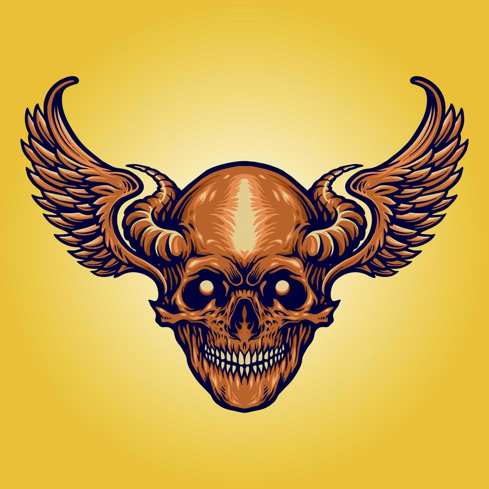 Scary Skull with Horns, Wings vector