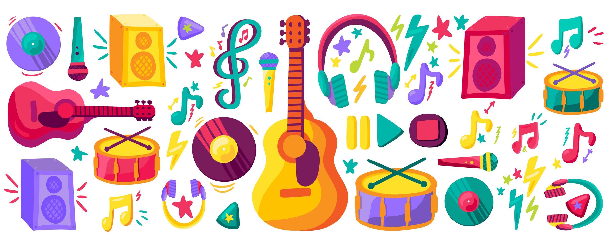 Musical instruments flat cliparts set vector