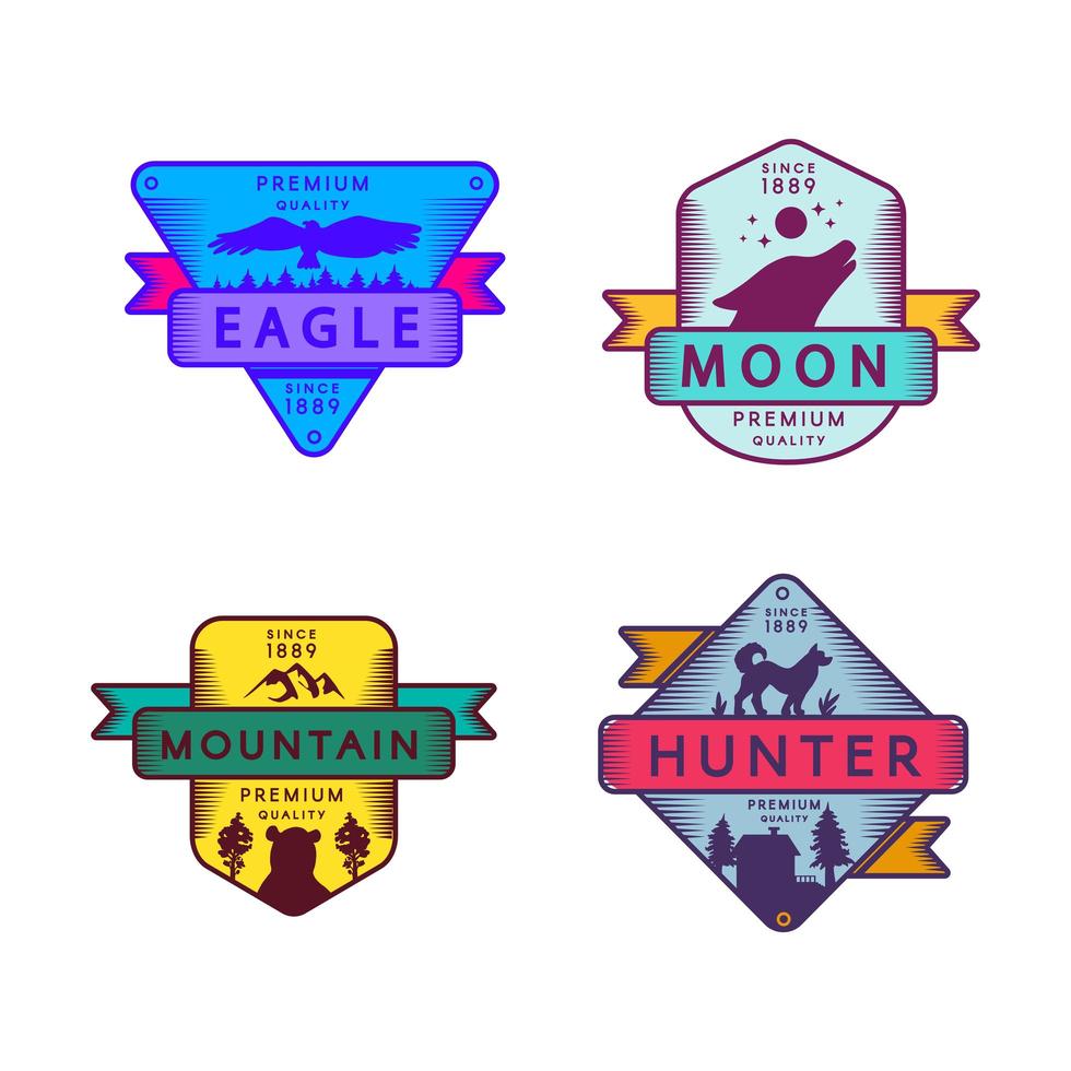 Fly Eagle and Hunter, Moon and Mountain Set Logo vector