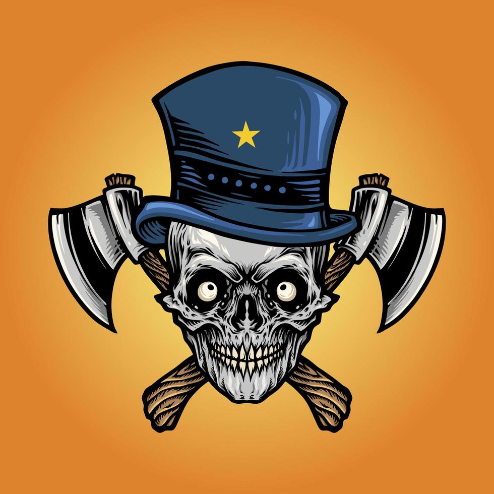 Isolated Axe Skull with Star Hat vector