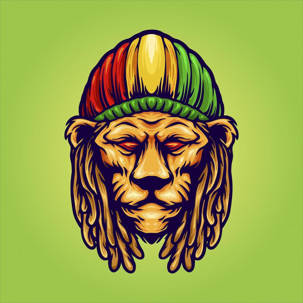 Lion Head Wearing Jamaican Hat vector