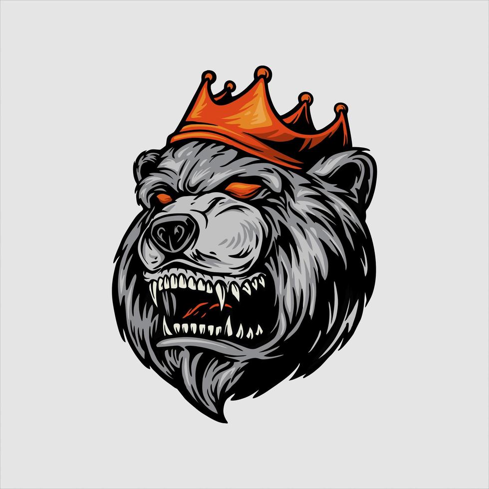 Angry Bear With Red Crown Mascot vector