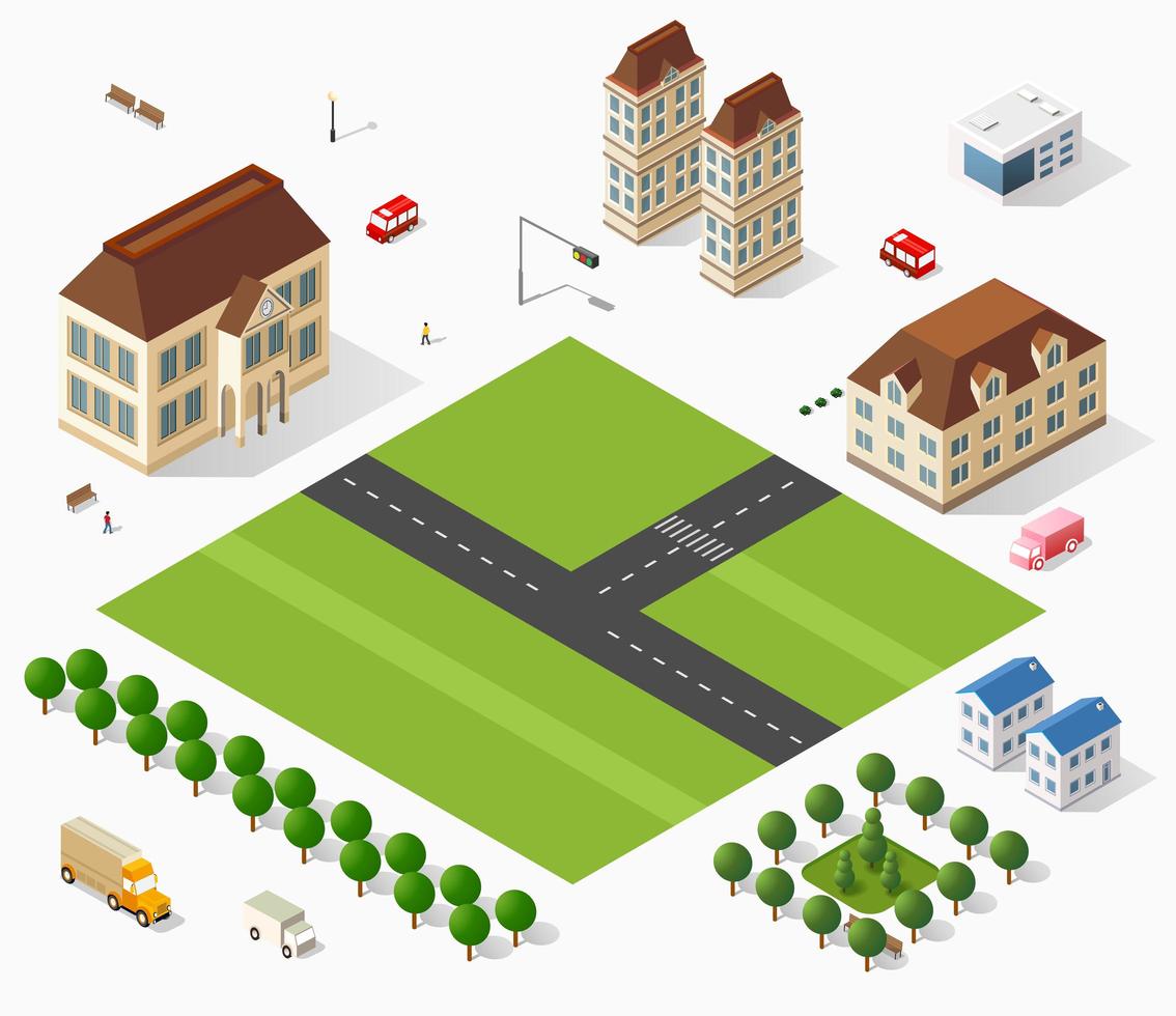 Isometric city set 3D vector