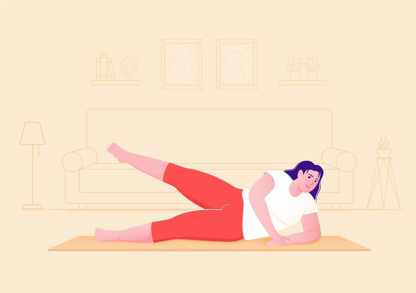 mujer joven practicando yoga en estera de yoga en casa. vector