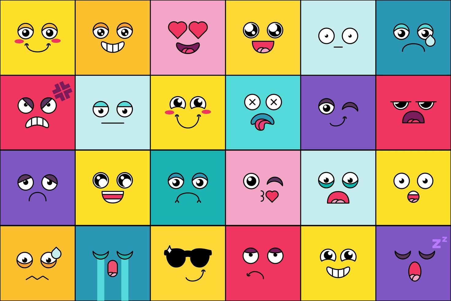 Emoticon, cute smiles face set vector