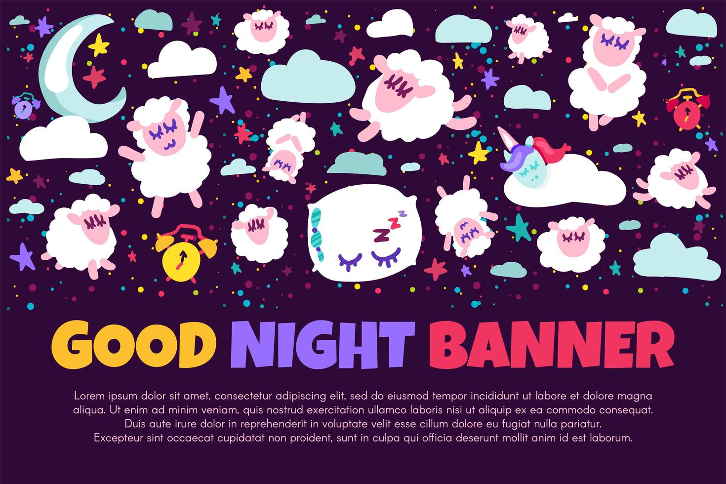 pancarta de buenas noches con oveja plana vector