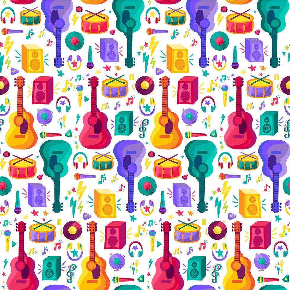 Musical instrument flat seamless pattern vector