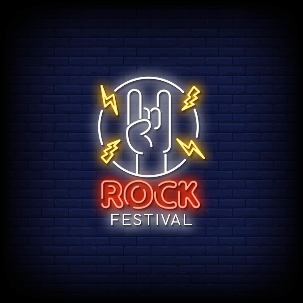 vector de texto de estilo de letreros de neón de festival de rock