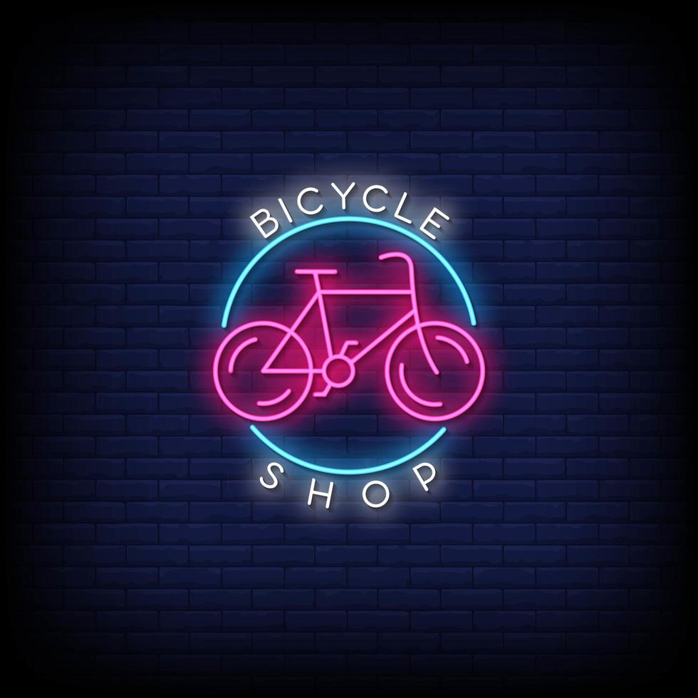 vector de texto de estilo de letreros de neón de tienda de bicicletas