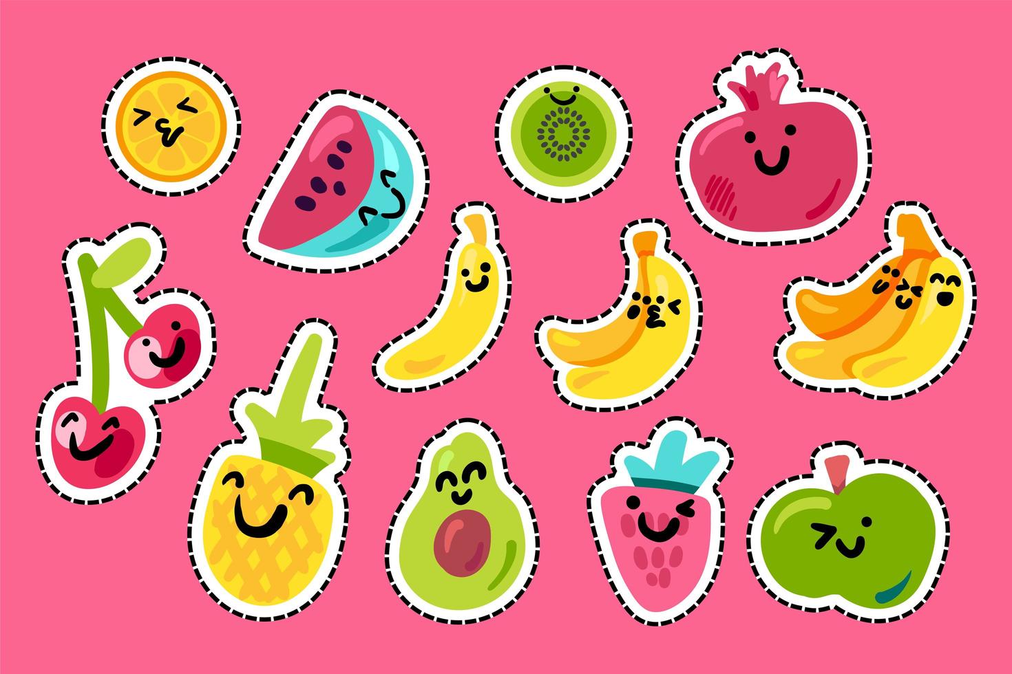 Tropical fruits cartoon kawaii pack vector