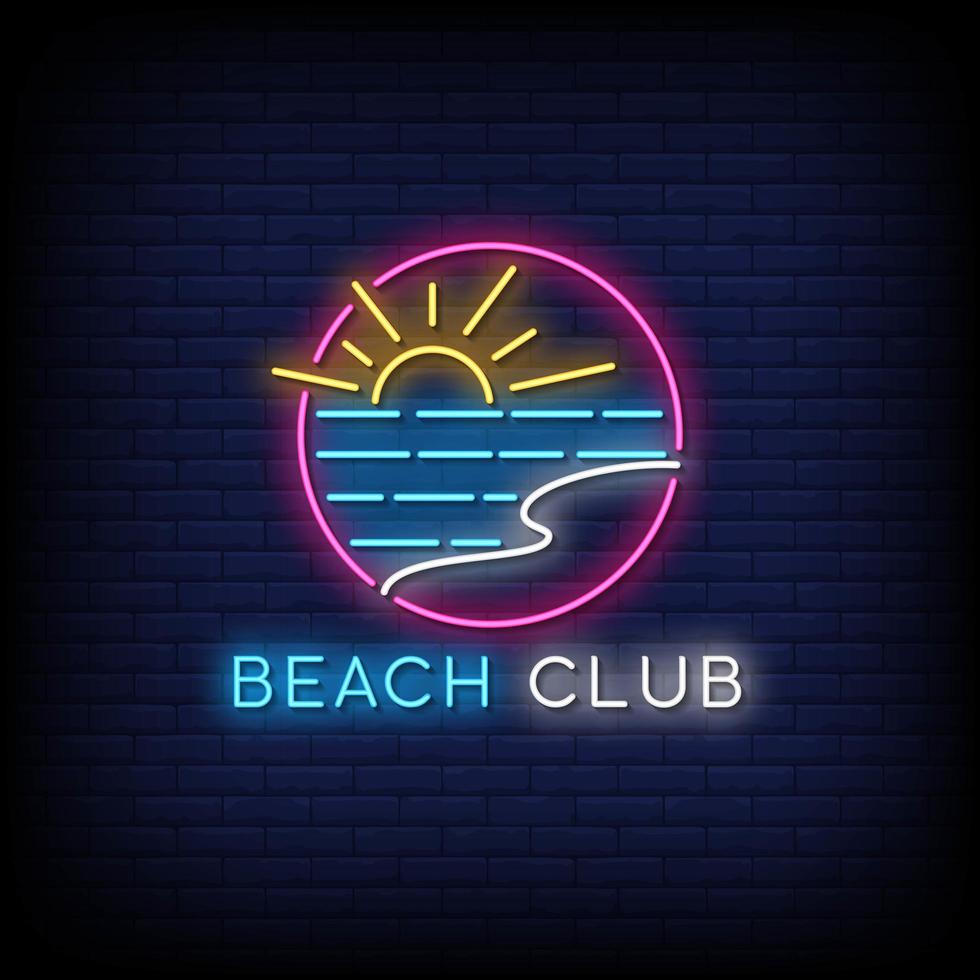 vector de texto de estilo de letreros de neón de club de playa