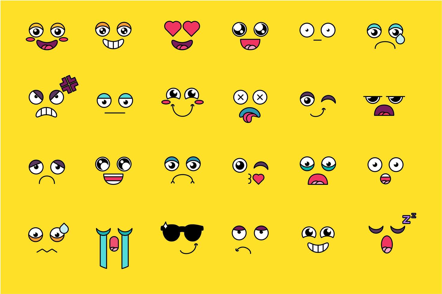 Funny, cute emoji sticker set vector