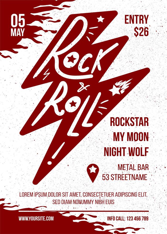 Rock and Roll Red White Vector Music Banner Design